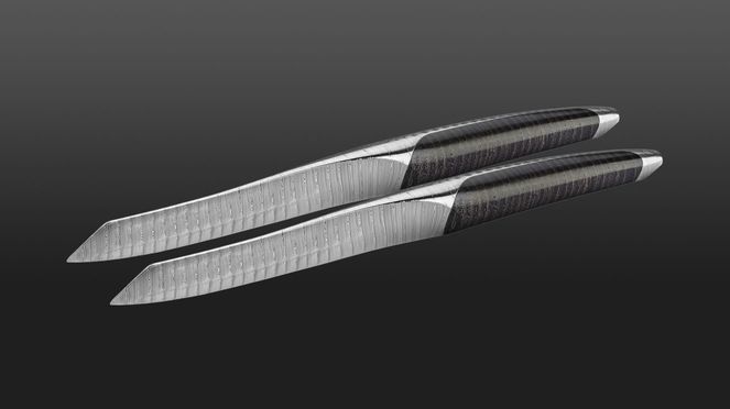 
                    swiss damask knife set made of torsion damask steel