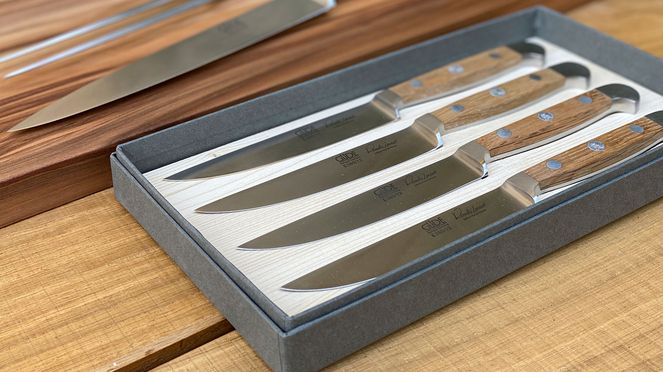 
                    steak knife set oak wood made by Güde Solingen